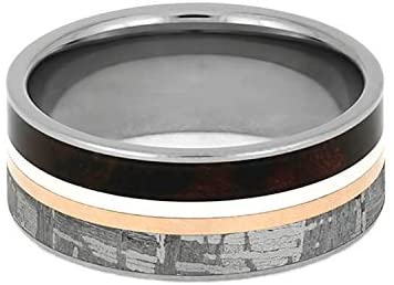 The Men's Jewelry Store (Unisex Jewelry) Gibeon Meteorite, Redwood, Twin Stripes 8mm Comfort-Fit Titanium Band, Size 14.5