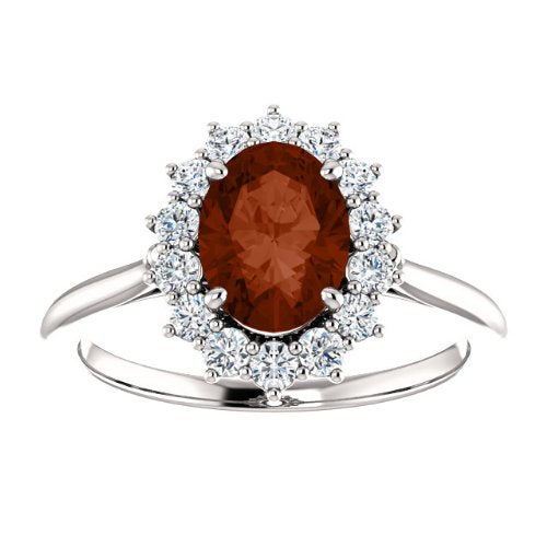 Mozambique Garnet and Diamond Halo 14k White OR Yellow Gold Ring, Size 7