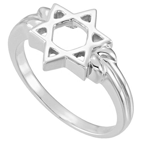 Star of David Silhouette 12mm Semi-Polished 14k White Gold Ring, Size 7
