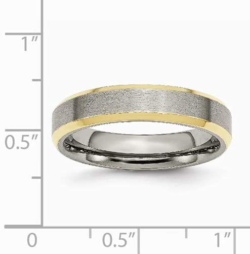 Brushed Grey Titanium, 5mm Yellow IP Beveled Edge Band, Size 10