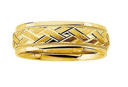 7mm 14k Yellow Gold Comfort-Fit Designer Duo Band, Size 11