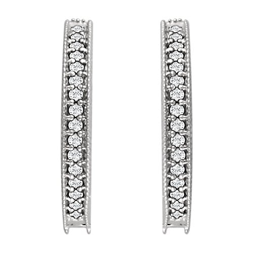 Diamond Milgrain Hoop Earrings, Rhodium-Plated 14k White Gold (1/5 Ctw, Color H+, Clarity I1)