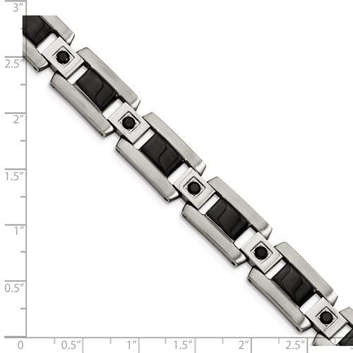 Men's Stainless Steel, Black Enamel 12mm Black Diamond Bracelet 8.75  Inches (.50 Ctw)