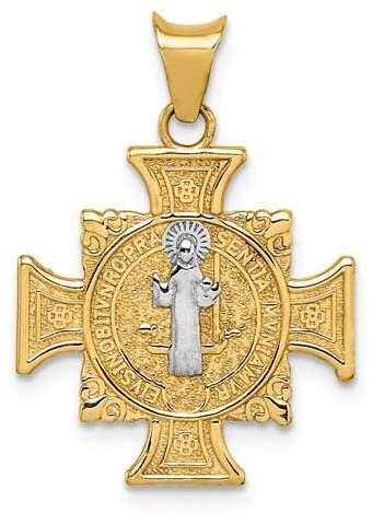 Rhodium-Plated 14k White Gold St. Benedict Pendant.75x.75 Inches (19x19 MM)