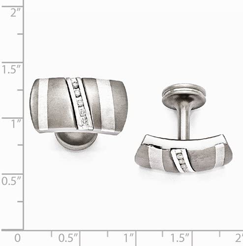 Rapture Collection Titanium and Sterling Silver Diamond Rectangular Cuff Links, 13X22MM (.19Ctw)