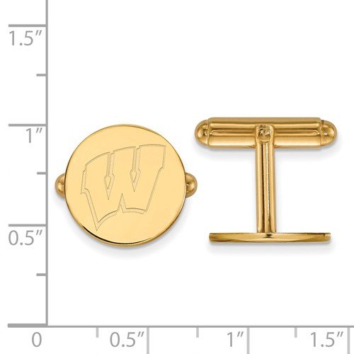 Gold-Plated Sterling Silver University Of Wisconsin Round Cuff Links, 15MM