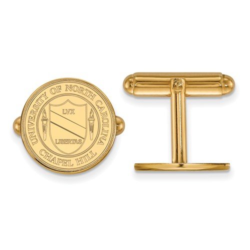 Gold-Plated Sterling Silver University Of North Carolina Crest Round Cuff Links, 15MM