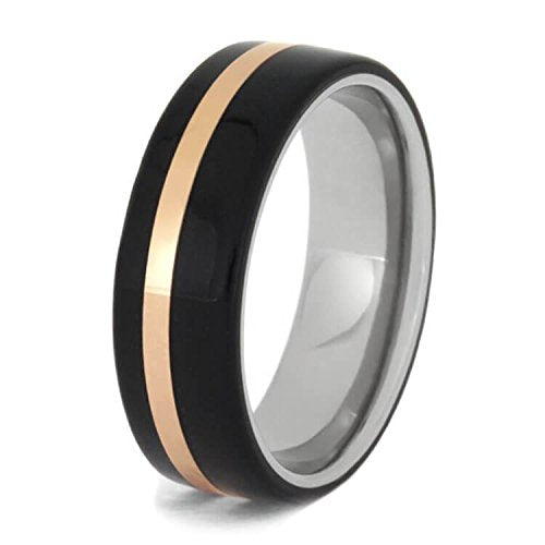 Ebony Wood, 14k Rose Gold 7mm Titanium Comfort-Fit Wedding Ring, Size 5.5