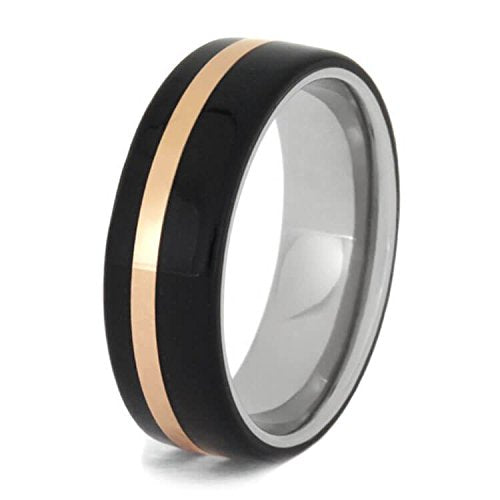 Ebony Wood, 14k Rose Gold 7mm Titanium Comfort-Fit Wedding Ring