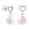 Lush Pearl with Heart CZ Earrings, Rhodium Plated Sterling Silver