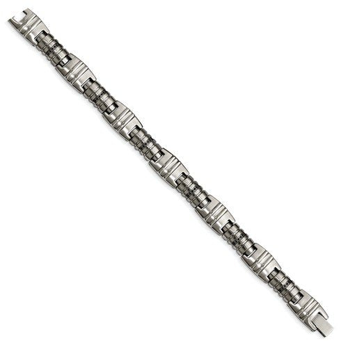 Men's Brushed and Polished Stainless Steel Black CZ Link Bracelet, 8.25"