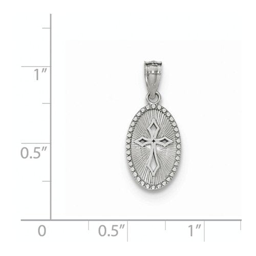 Rhodium-Plated 14k White Gold Polished Small Cross Medal Pendant (20.5X8.8MM)