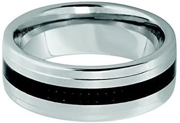 Men's White Cobalt, Black Carbon Fiber Inlay 8mm Comfort-Fit Band, Size 9