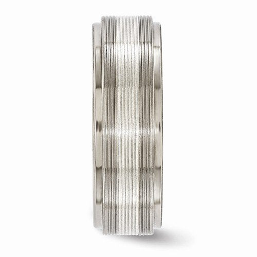 Traction Band Collection Gray Titanium with Argentium Sterling Silver Inlay Grooved 7.5mm Band