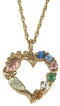 Sapphire, Aquamarine, Pink Tourmaline, Emerald, White Topaz, Citrine Heart Pendant Necklace, 10k Yellow Gold, 12k Green and Rose Gold Black Hills Gold Motif, 18"