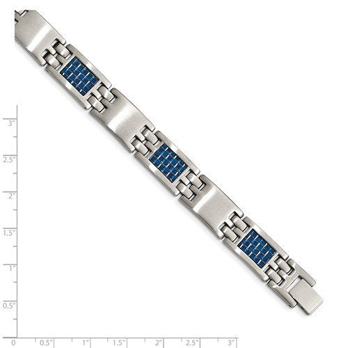 Men's Stainless Steel Brushed with Blue Carbon Fiber Inlay Bracelet, 8.5"