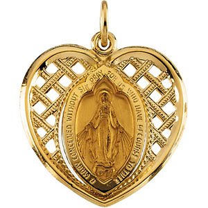 14k Yellow Gold Heart Miraculous Medal (21x20 MM)