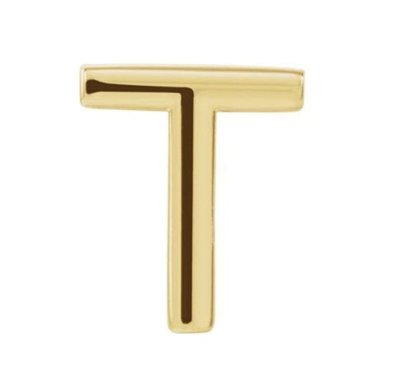 Initial Letter 'T' 14k Yellow Gold Stud Earring (Single Earring)