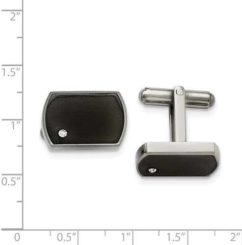 Stainless Steel Black Enamel and CZ Rectangle Cuff Links, 20X13MM