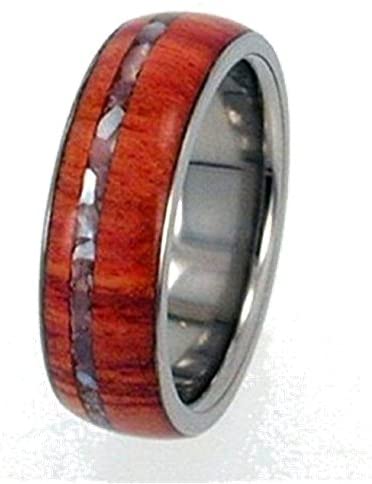 The Men's Jewelry Store (Unisex Jewelry) Mother of Pearl Inlay, Tulip Wood 7mm Comfort Fit Titanium Band, Size 15.25
