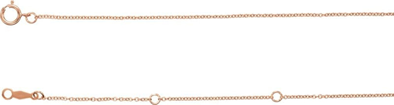 14k Rose Gold 1mm Solid Cable Chain Necklace, 16-18"