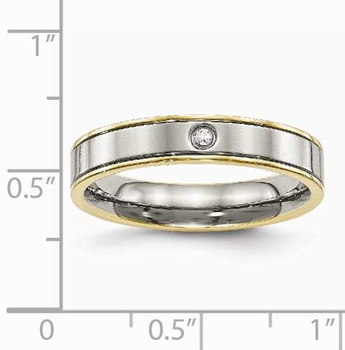 Titanium, Yellow IP Edged Gypsy-Set CZ 5mm Flat Comfort-Fit Band, Size 6