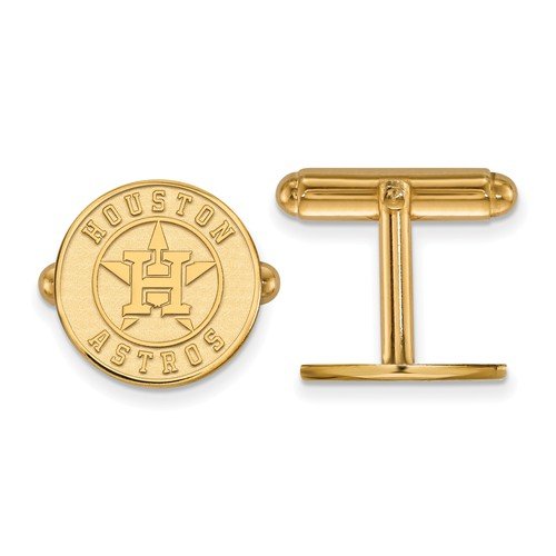Gold-Plated Sterling Silver MLB Houston Astros Round Cuff Links, 15MM