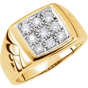 Men's 9-Stone Diamonds 14k Yellow Gold Ring, 13.6MM, Size 12.25