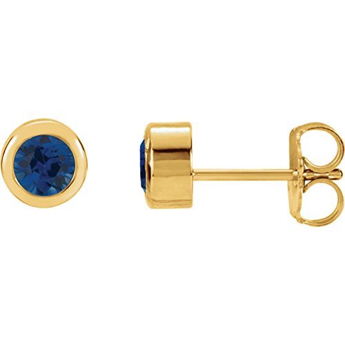 Chatham Created Blue Sapphire Stud Earrings, 14k Yellow Gold