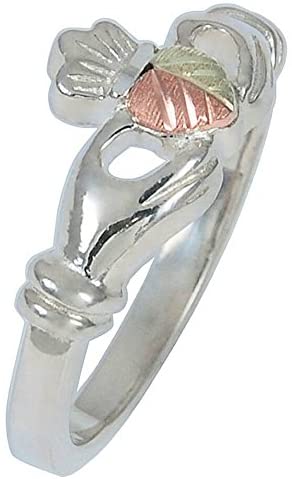 Claddagh Ring, Sterling Silver, 12k Green and Rose Gold Black Hills Gold Motif, Size 6.25