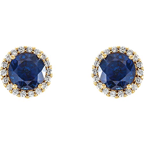Chatham Created Blue Sapphire and Diamond Earrings, 14k Yellow Gold (0.125 Ctw, G-H Color, I1 Clarity)