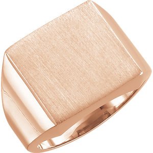 Men's Brushed Signet Semi-Polished 14k Rose Gold Ring (14mm) Size 6