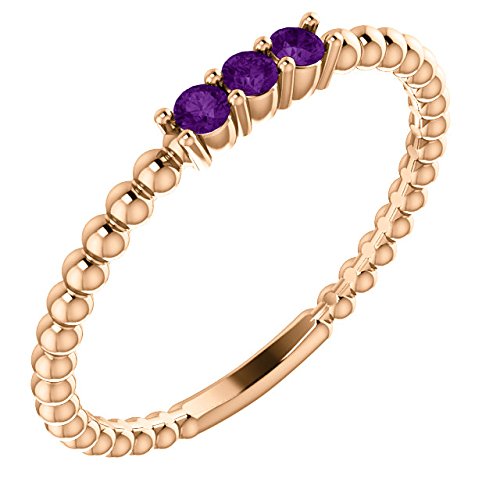 Amethyst Beaded Ring, 14k Rose Gold, Size 8