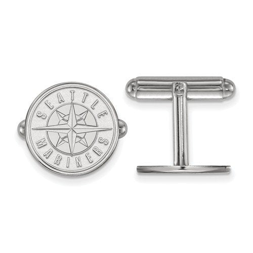 Rhodium-Plated Sterling Silver, MLB Seattle Mariners Cuff Links, 15MM