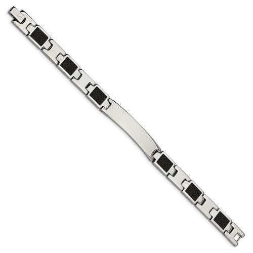 Men's Polished Stainless Steel 9mm Black Carbon Fiber Inlay Bracelet, 8.5"