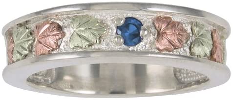 Blue Zircon Band, Sterling Silver, 12k Green Gold, 12k Pink Gold Black Hills Gold Motif, Size 5