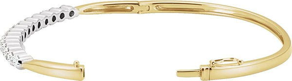 Two-Tone Diamond Bangle Bracelet, 14k Yellow and White Gold, 7" (2 1/8 Ctw, GH Color, I1 Clarity)