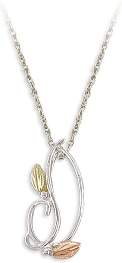 Freeform Leaf Pendant Necklace, Sterling Silver, 12k Green and Rose Gold Black Hills Gold Motif, 18"