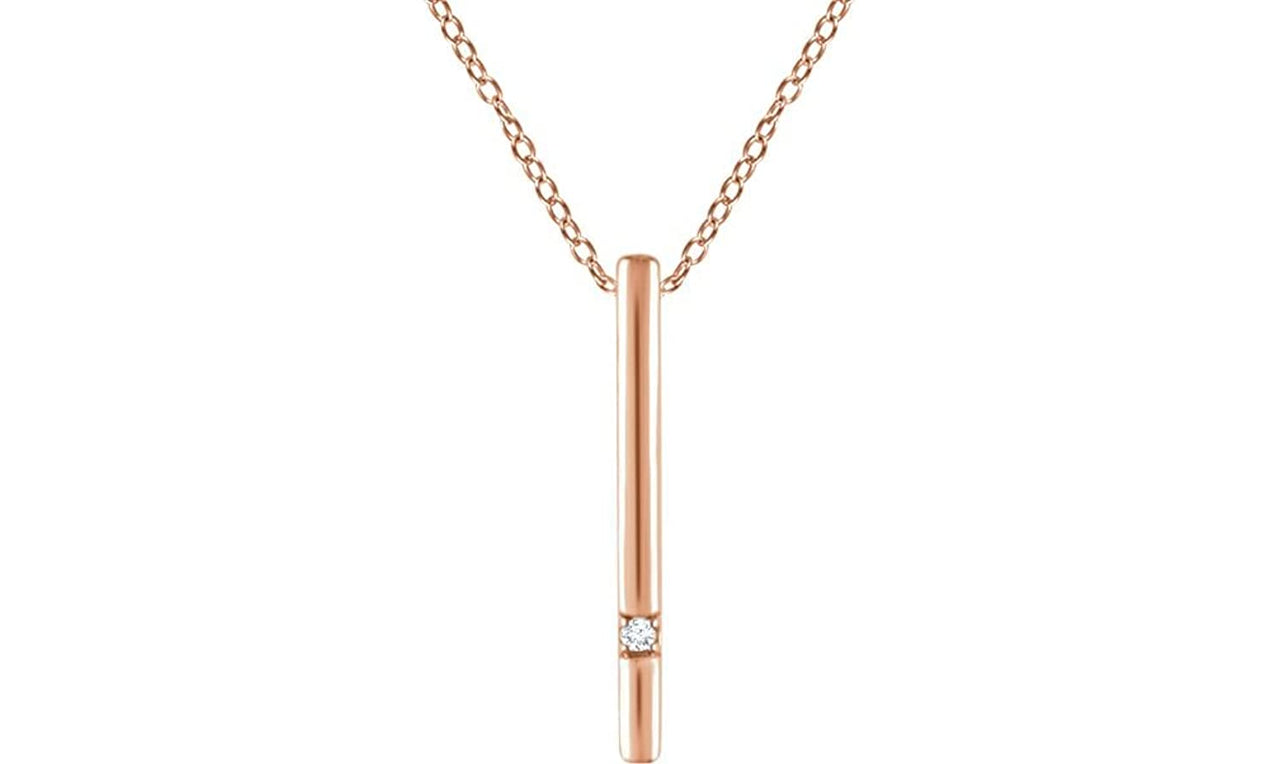 Diamond Bar Necklace in 14k Rose Gold, 16-18" (.015 Ctw, Color H+, Clarity I1)