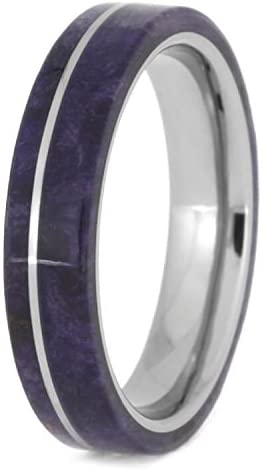 The Men's Jewelry Store (Unisex Jewelry) Purple Box Elder Burl Wood 4.5mm Titanium Comfort-Fit Wedding Band, Size 4.25