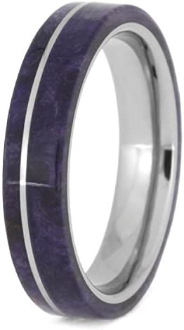 The Men's Jewelry Store (Unisex Jewelry) Purple Box Elder Burl Wood 4.5mm Titanium Comfort-Fit Wedding Band, Size 7