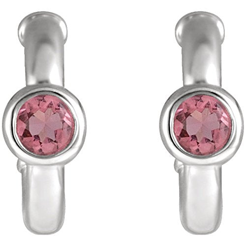 Pink Cubic Zirconia J-Hoop Earrings, Sterling Silver