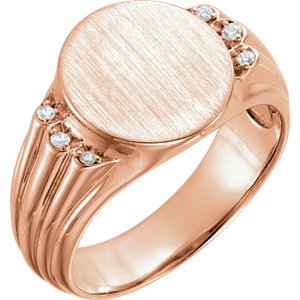 Men's 14k Rose Gold Diamond Round Signet Ring (.07 Ctw, G-H Color, I1 Clarity)