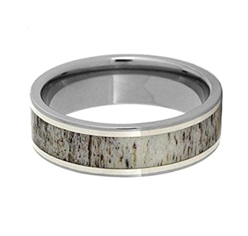 Deer Antler, 14k White Gold 7mm Titanium Comfort-Fit Ring