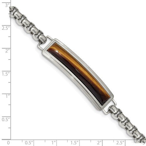 Men's Polished Stainless Steel 5.92mm Tiger's Eye ID Bracelet, 8.5"