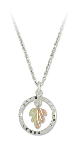 Two-Tone Split Leaf Circle Necklace, Sterling Silver, 12k Green and Rose Gold Black Hills Gold Motif, 18"
