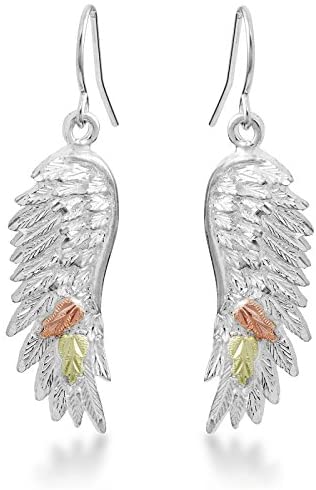Angel Wings Earrings, Sterling Silver, 12k Green and Rose Gold Black Hills Gold Motif