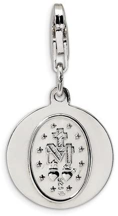 Rhodium-Plated Sterling Silver Miraculous Medal Charm (28X15MM)