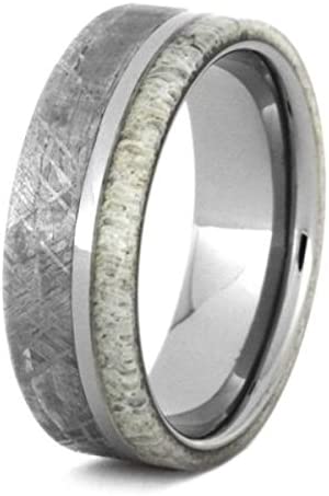 Gibeon Meteorite, Deer Antler 7mm Titanium Comfort-Fit Wedding Ring, Size 14