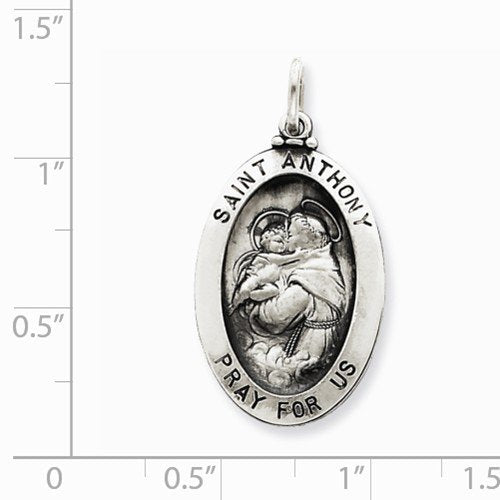 Sterling Silver Antiqued Saint Anthony Medal Charm Pendant (31X16 MM)